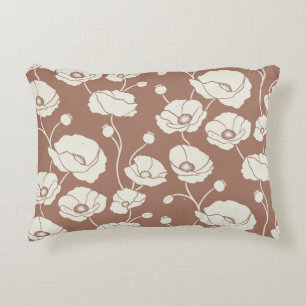 Field of Poppies cream on brown Decorative Cushion