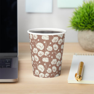 Field of Poppies cream on brown Paper Cups