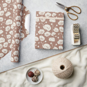 Field of Poppies cream on brown Wrapping Paper