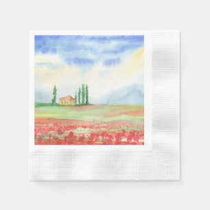 Field of poppies in Tuscany Napkin