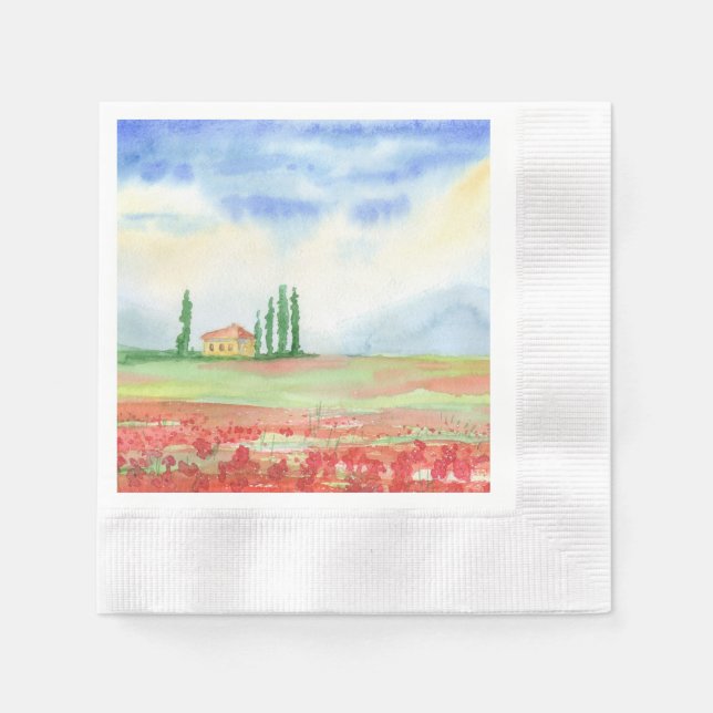 Field of poppies in Tuscany Napkin (Front)