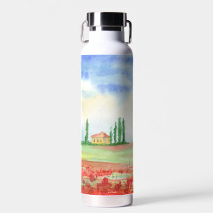Field of poppies in Tuscany Water Bottle