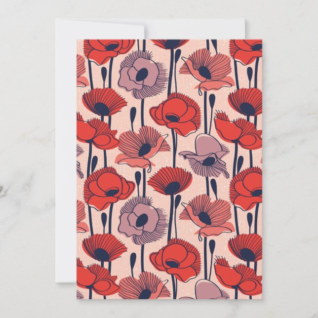 Field of poppies // modern line contour wildflower holiday card (Front)