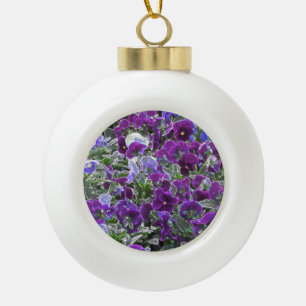 Field Of Purple Flowers 8420 Pansies Ceramic Ball Christmas Ornament