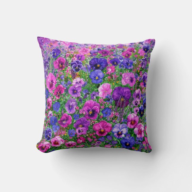 Field of Purple Pansies Cushion (Front)