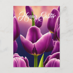 Field of Purple Tulips Holiday Easter Postcard