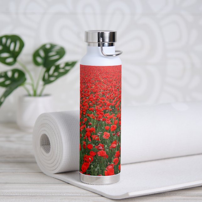 Field of Red Poppies Water Bottle (Yoga)