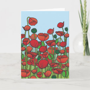 Field of red Poppy flowers Card