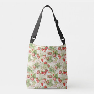 field of ripe, red strawberries crossbody bag