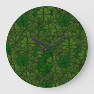 Field of Shamrocks Digital Art Pattern St Patricks Large Clock
