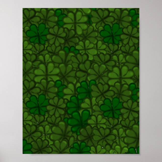 Field of Shamrocks Digital Art Pattern St Patricks Poster (Front)