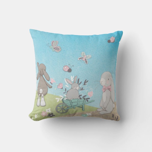 Field of spring bunnies cushion (Front)