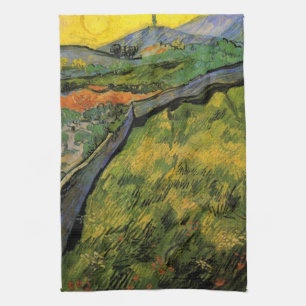 Field of Spring Wheat, Sunrise by Vincent van Gogh Tea Towel