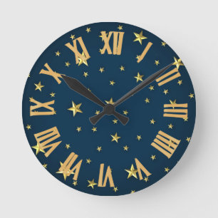 Field of Stars on Deep Midnight Blue Sky Round Clock