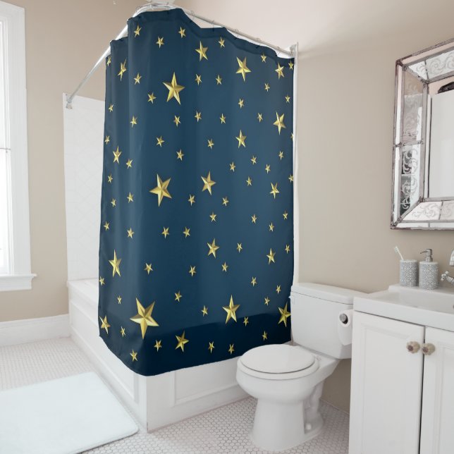 Field of Stars on Deep Midnight Blue Sky Shower Curtain (In Situ)