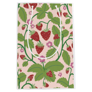 Field of Strawberries on cream background Medium Gift Bag