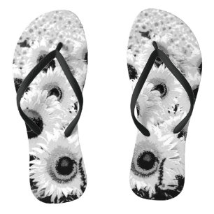 Field of Sunflowers - black, white and grey Jandals