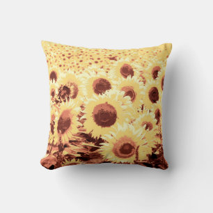 Field of Sunflowers - brown, gold and yellow Cushion