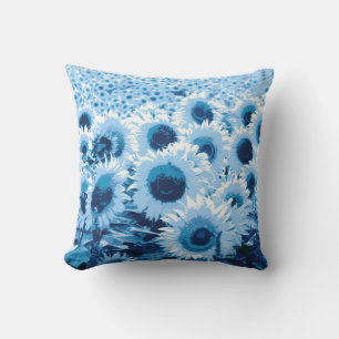 Field of Sunflowers - shades of blue Cushion