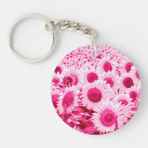 Field of Sunflowers - shades of fuchsia pink Key Ring