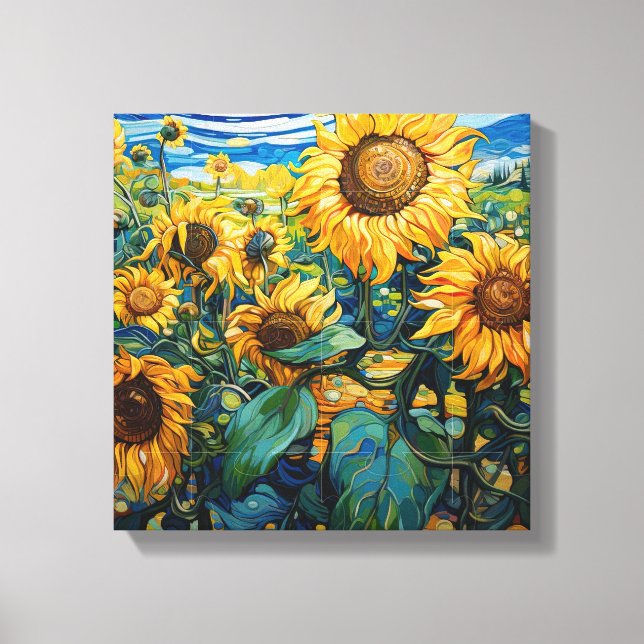 Field Of Sunflowers Van Gogh Style Canvas Print (Front)