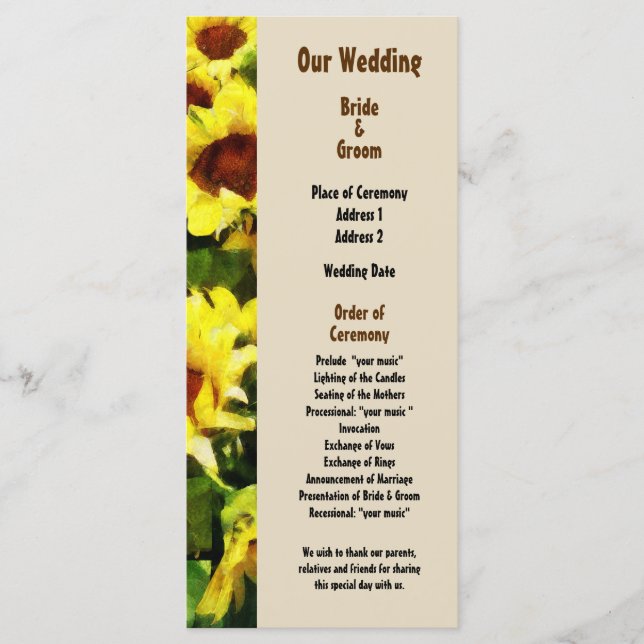 Field of Sunflowers Wedding Program Programme (Front)