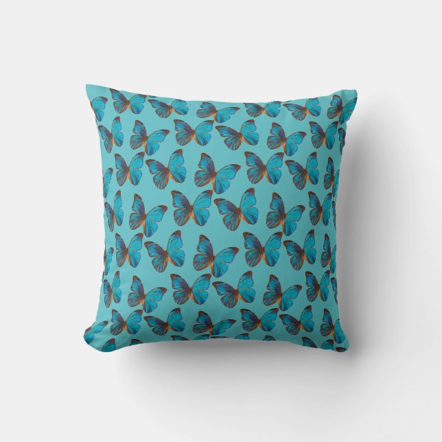 Field of Turquoise Blue Butterflies Pattern Cushion (Front)