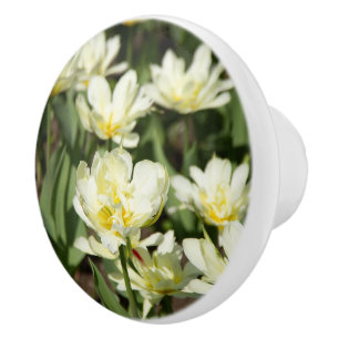 Field of white tulips Photo Ceramic Knob