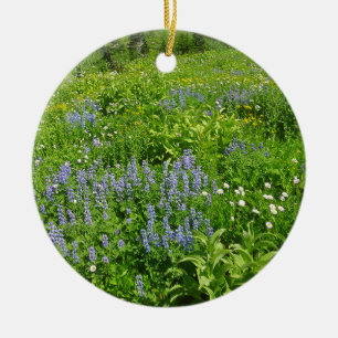 Field of Wildflowers at Mount Rainier Ceramic Tree Decoration