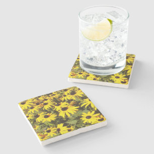 Field of Yellow Wildflowers Stone Coaster