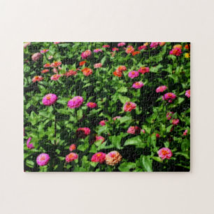 Field Of Zinnia Flowers Orton Art Effect Jigsaw Puzzle