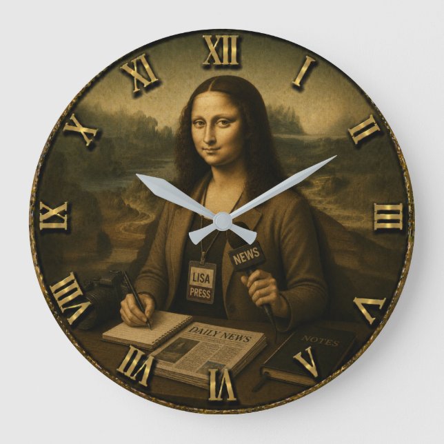 Field Reporter Funny Mona Lisa Journalist Gift Large Clock (Front)