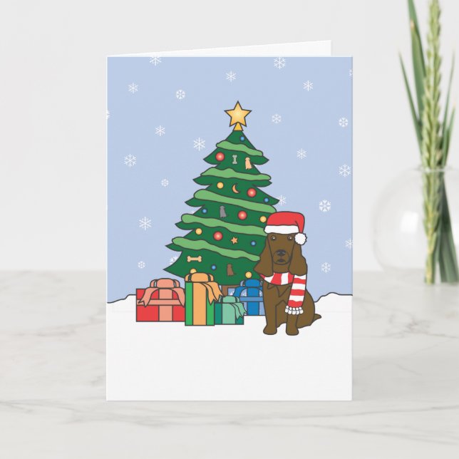 Field Spaniel and Christmas Tree Holiday Card (Front)