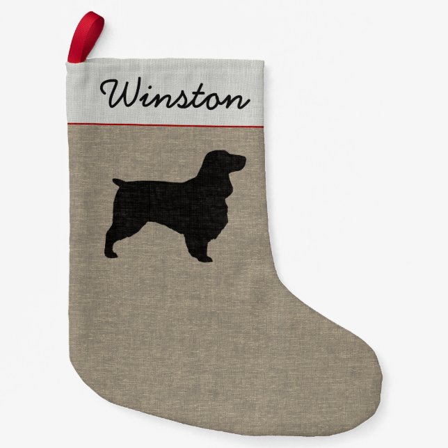 Field Spaniel Dog Silhouette Custom Holiday Small Christmas Stocking (Front)