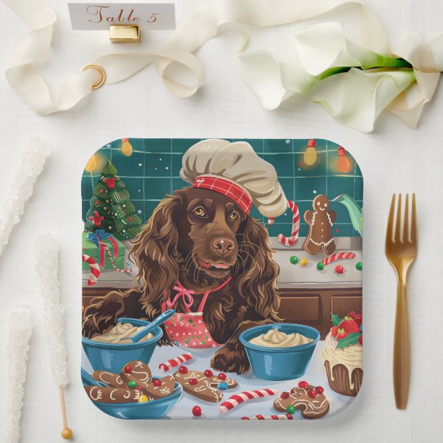 Field Spaniel Holiday Baking: Festive Christmas Paper Plate (Wedding)