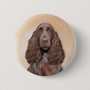 Field Spaniel Painting - Cute Original Dog Art 6 Cm Round Badge