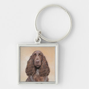 Field Spaniel Painting - Cute Original Dog Art Key Ring