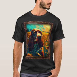 Field Spaniel Painting Sunflower Flower Mum Women  T-Shirt