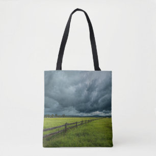 Field with a Wooden Fence Tote Bag