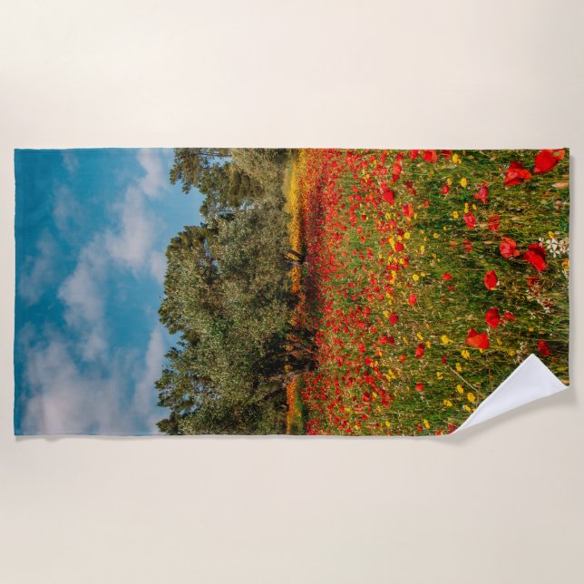 field with flowers and trees beach towel (Front)