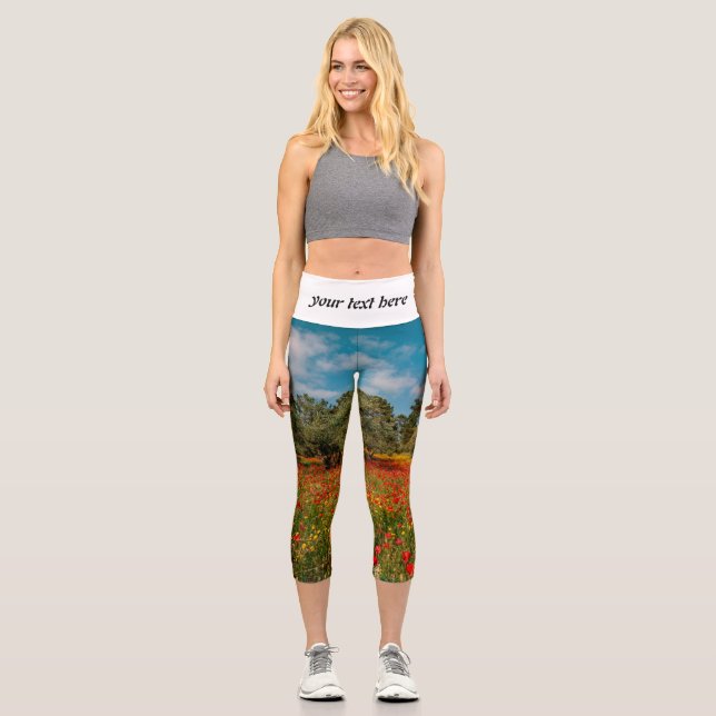 field with flowers and trees capri leggings (Front)