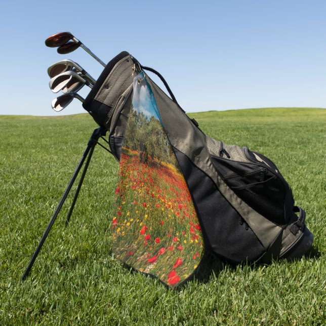 field with flowers and trees golf towel (Green)