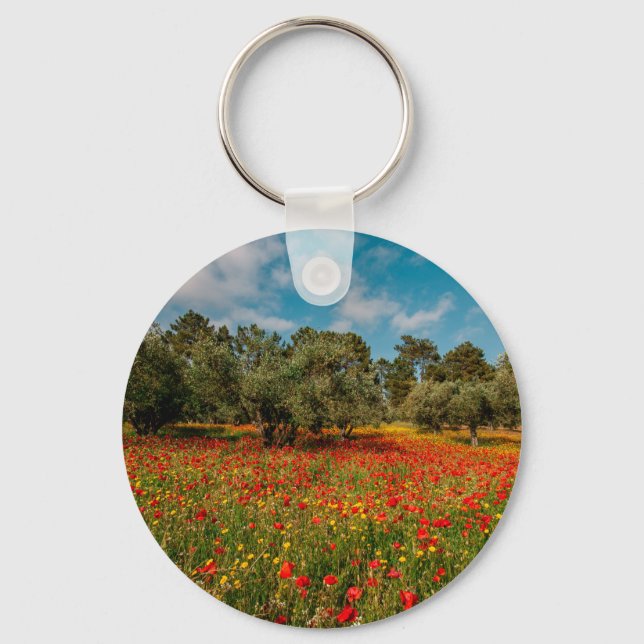 field with flowers and trees key ring (Front)