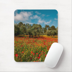field with flowers and trees mouse pad