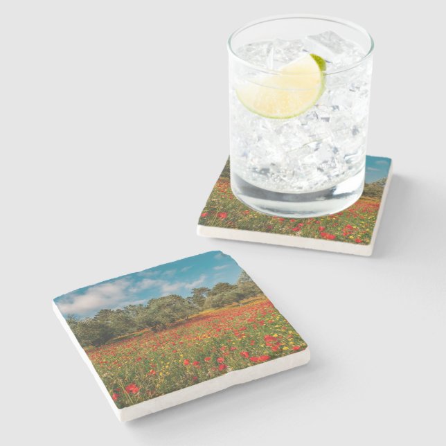 field with flowers and trees stone coaster (Side)