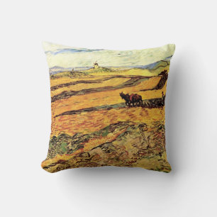 Field with Ploughman and Mill by Vincent van Gogh Cushion