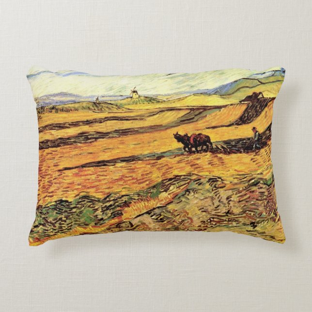 Field with Ploughman and Mill by Vincent van Gogh Decorative Cushion (Front)