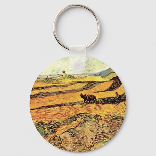 Field with Ploughman and Mill by Vincent van Gogh Key Ring (Front)