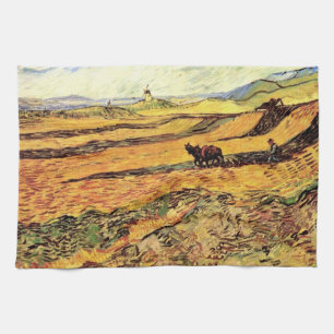 Field with Ploughman and Mill by Vincent van Gogh Tea Towel