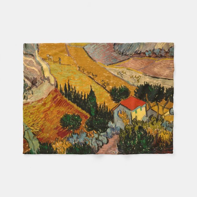 Field with Ploughman by Van Gogh Fleece Blanket (Front (Horizontal))
